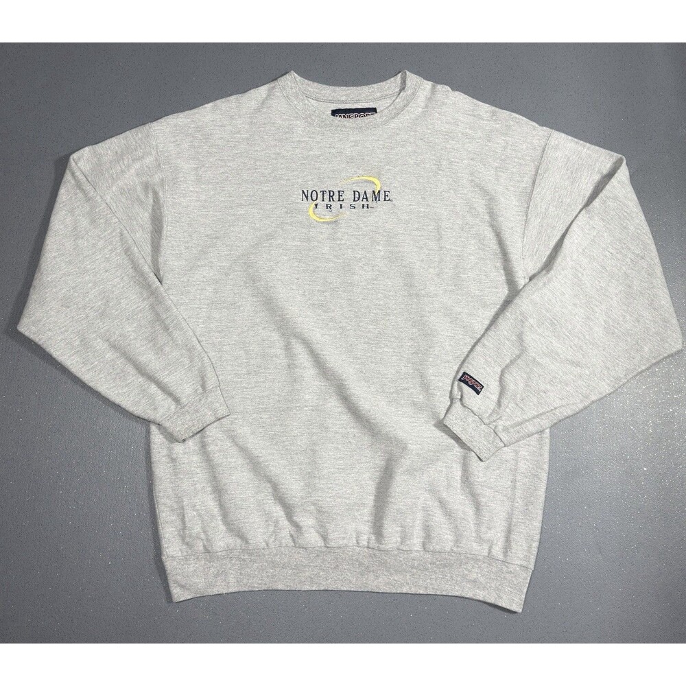 Vintage 90s JanSport Notre Dame Sweatshirt Mens XL USA Made Center Logo Grey
